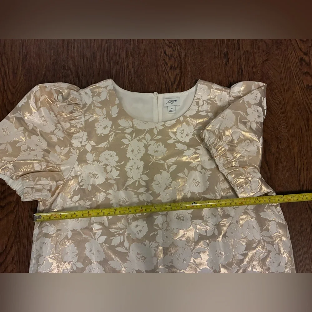 J. Crew Jacquard Puff-Sleeve in Ivory and Gold - Size S